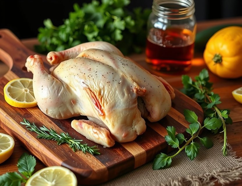 Fresh premium whole chicken ready for cooking