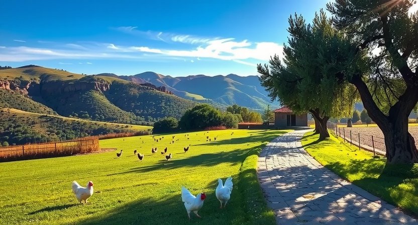 Scenic landscape of rural Córdoba with olive groves and farm