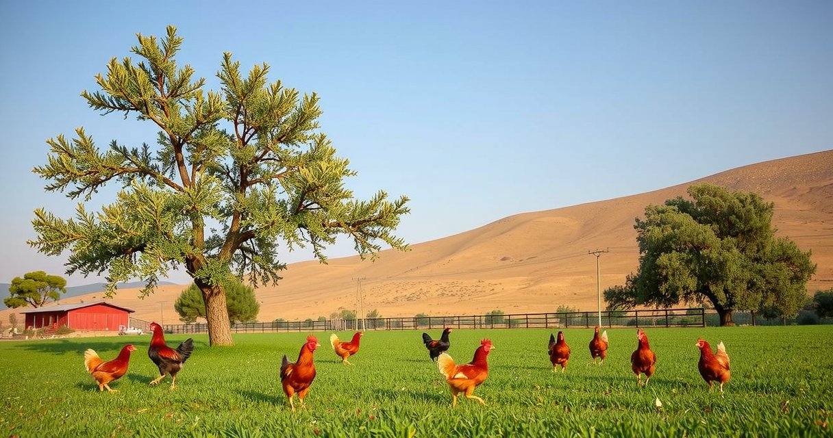 Peaceful landscape of Playvornx Farms sustainable chicken farm in Córdoba, Spain, showcasing our commitment to healthy chicken Spain and farm to table Córdoba principles