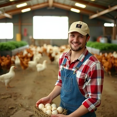 Alex collecting eggs at Playvornx Farms