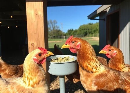Chickens enjoying natural feed in outdoor feeders