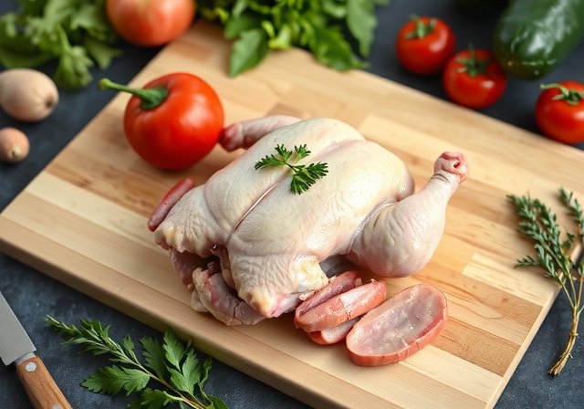 Fresh whole chicken from Playvornx Farms, ethically raised