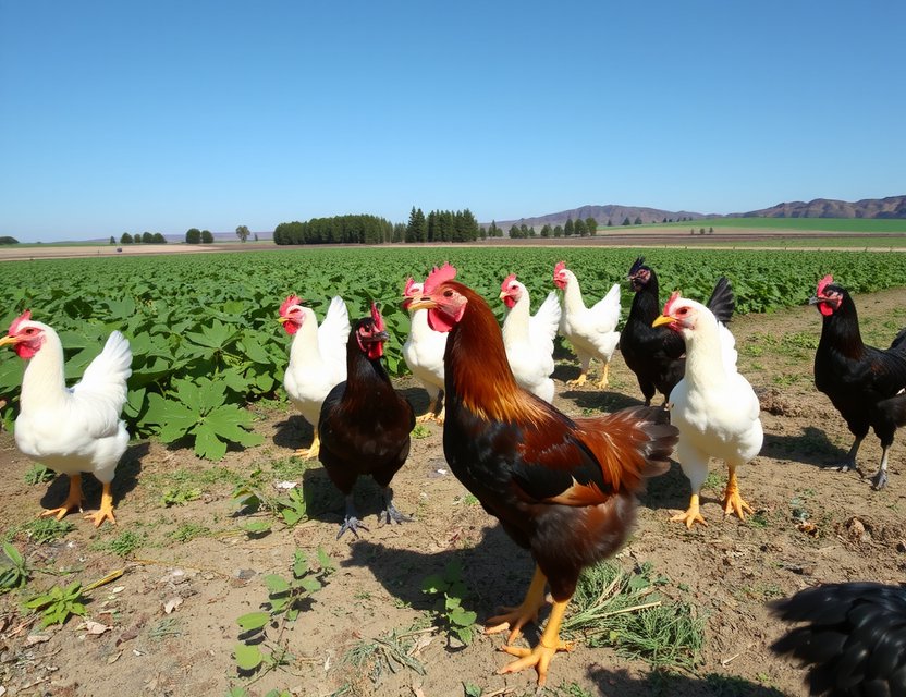 Pasture-raised chickens roaming freely at Playvornx Farms sustainable farm Spain